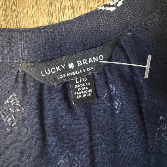 Lucky Brand Blue Tassel Diamond Print Peasant Blouse Large - Picture 6 of 6